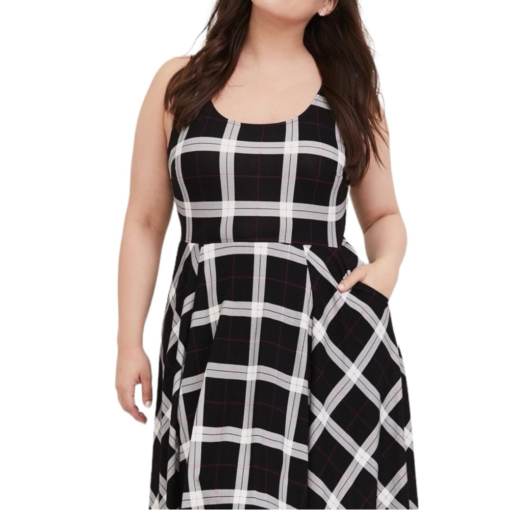 Torrid Midi Studio Luce Ponte Plaid Skater Dress